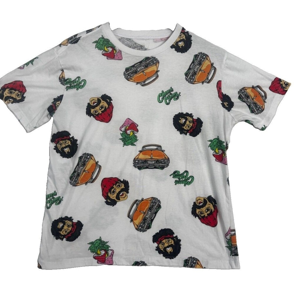 Cheech & Chong All Over Print Graphic T Shirt Mens Medium White Cannabis Tee